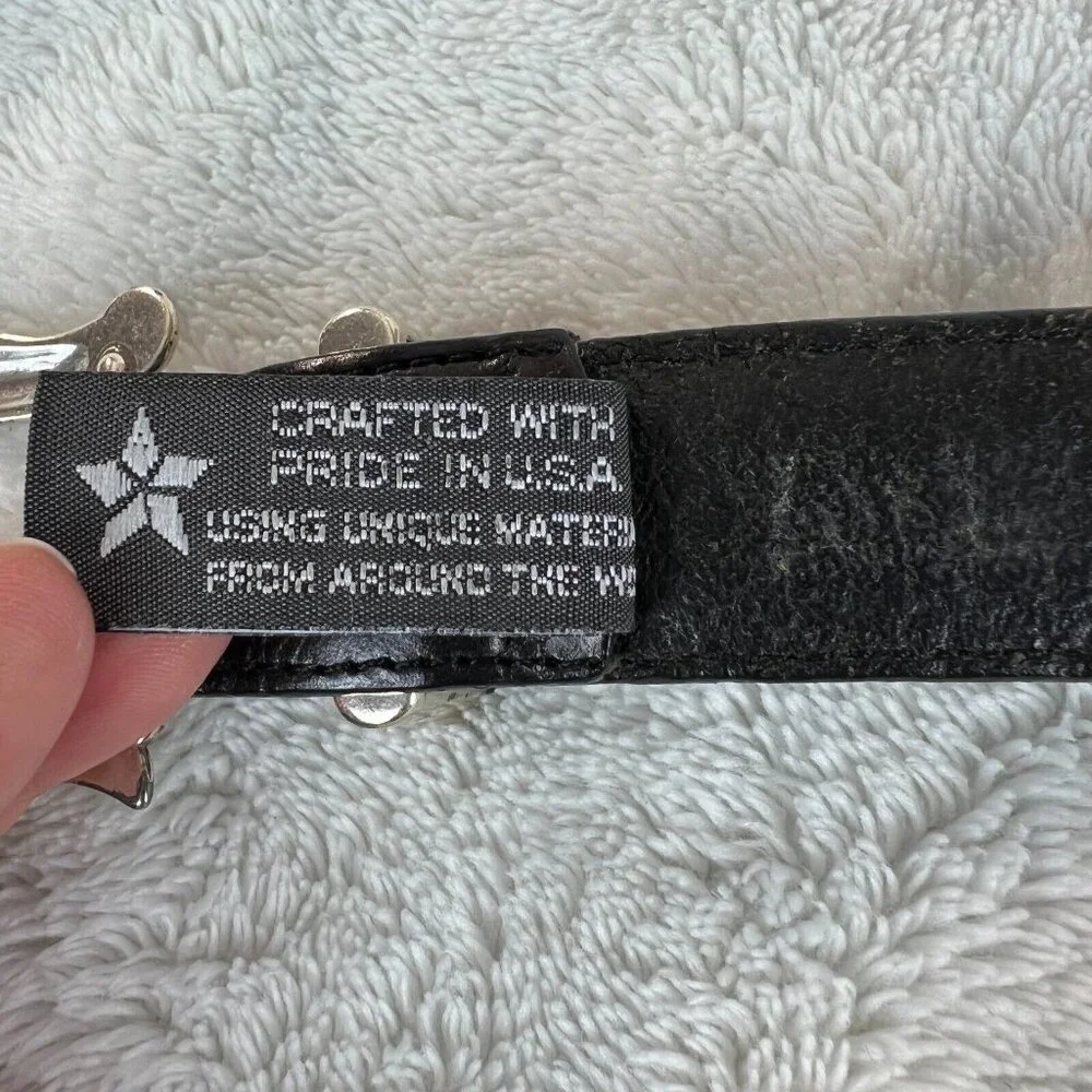 Brighton Western Belt Womens Medium Black Leather Alligator Embossed‎ Silver M